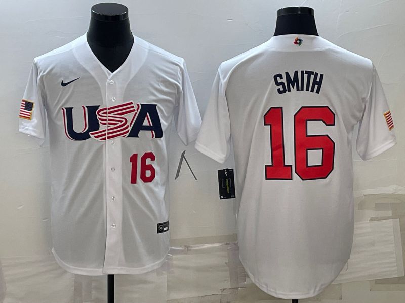 Men 2023 World Cub USA #16 Smith White Nike MLB Jersey6